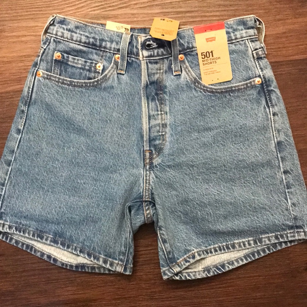 Levi's 501 Mid-High Rise Light Blue Denim Jean Shorts
